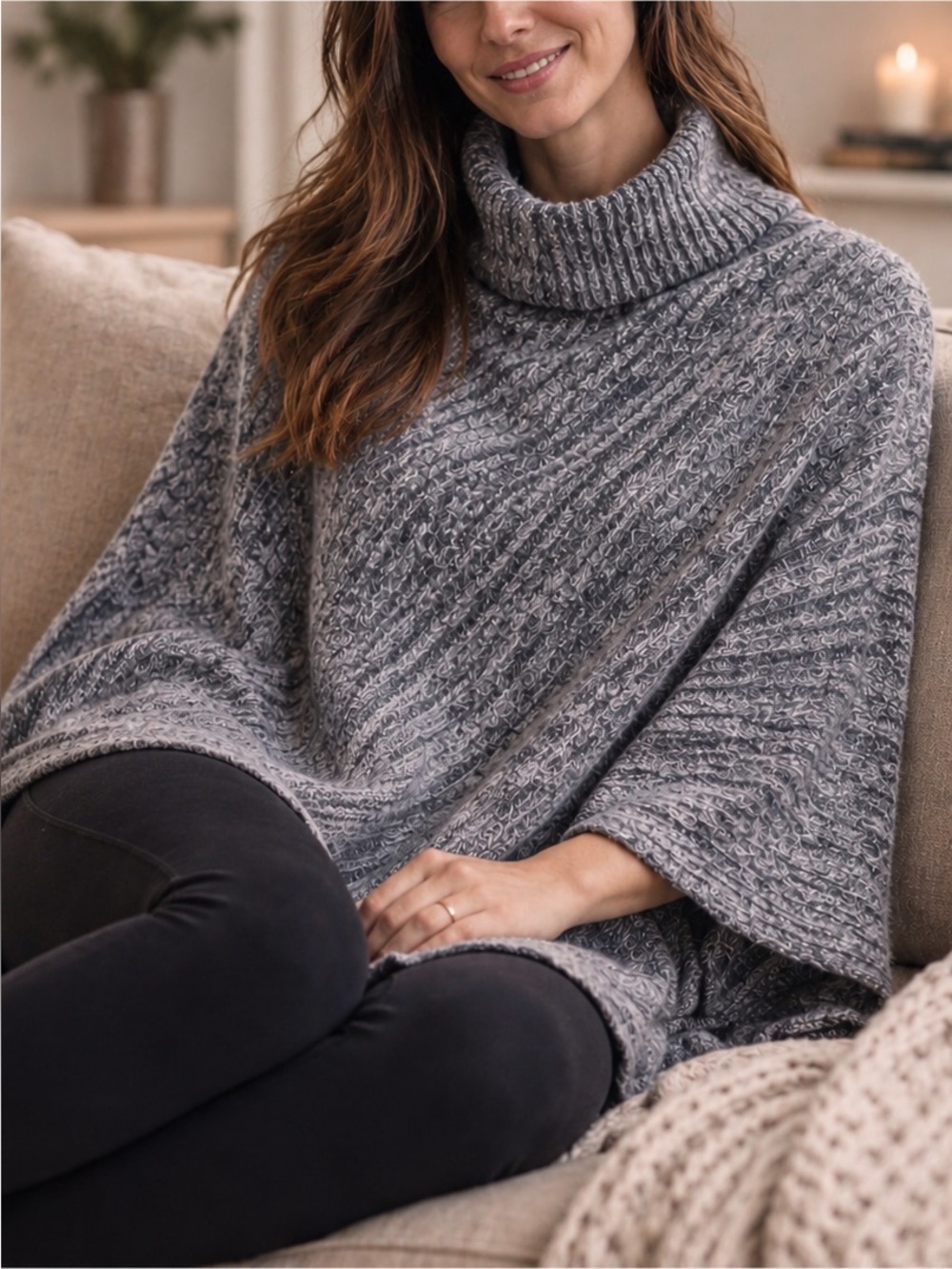 BAREFOOT DREAMS CozyChic Dove Gray Cowl Neck Poncho One Size